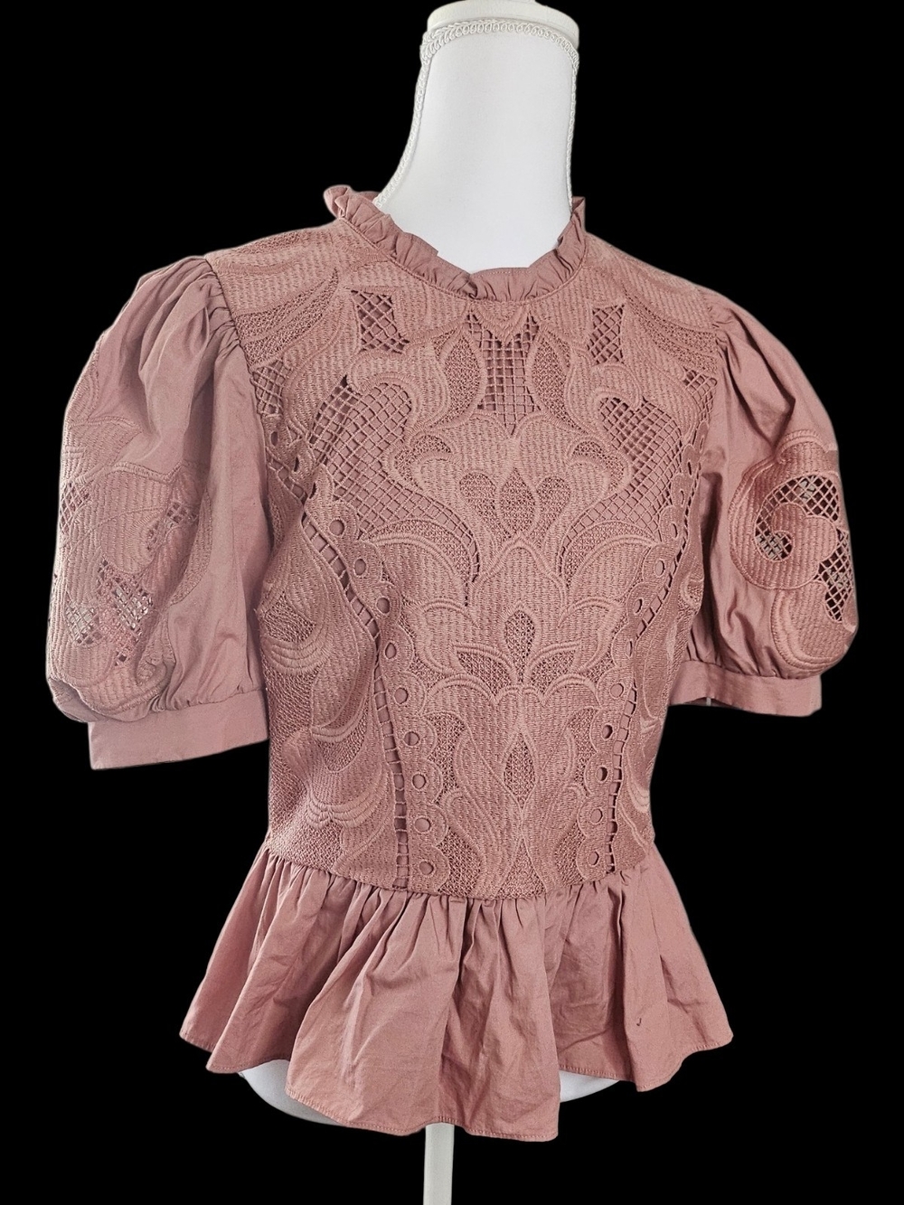 Women's Dusty Rose Eyelet Peplum Top